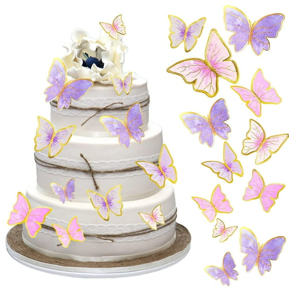 Genreen 120Pcs Butterfly Cupcake Topper Pink Purple Gold, Lively 3D Butterflies for Cake Decor Birthday Anniversary Wedding Girl Women Party Wall Food Decorations,Mixed Size