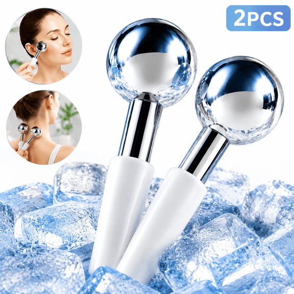 Genreen 2 PCS Ice Globes for Face & Eyes, Unbreakable Stainless Steel Cryo Sticks for Beauty Routines, Facials Cold Roller Cooling Globes for Puffiness, Wrinkles, Dark Circles, Headaches