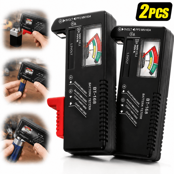 Genreen 2 Pack Battery Tester, Universal Battery Checker for AA / AAA / C / D / 9V / 1.5V Button Cell Batteries