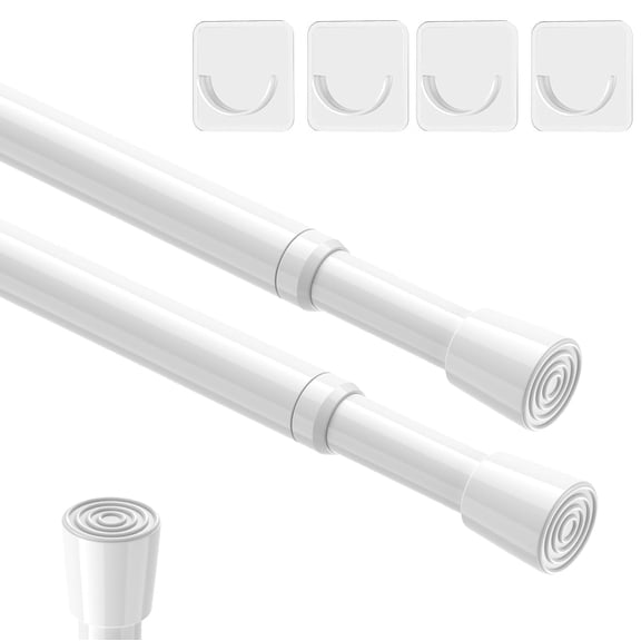 Genreen 2-Pack Spring Tension Curtain Rods, Adjustable 26 to 39 Inch, No Drilling Expandable Carbon Steel Pole for Windows, Doorways, and Closets, White