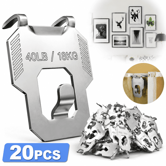 Genreen 20Pcs Claw Drywall Picture Hanger: Wall Hooks for Hanging Picture Mirror Photo Poster Kit - No Damage Heavy Duty Wall Hanger for Room Office Decor Easy Tool-Free Nail-Free Holds Up to 40Lbs