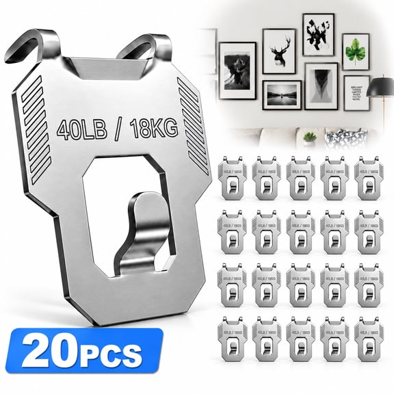 Genreen 20Pcs Claw Drywall Picture Hanger: Wall Hooks for Hanging Picture Mirror Photo Poster Kit - No Damage Heavy Duty Wall Hanger for Room Office Decor Easy Tool-Free Nail-Free Holds Up to 40Lbs
