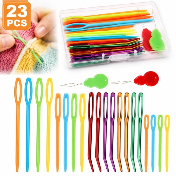 Genreen 23 Pcs Yarn Needles Set, Including Crochet Needles for Yarn, Plastic Large Eye Sewing Needles, Curved Darning Needles, Knitting Needles for Sewing Knitting Crochet
