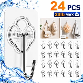 Tattom 24 Pack Heavy Duty Self Adhesive Hooks - 33lb Max, Transparent, Waterproof, Sticky Wall Hooks for Keys, Bathroom, Shower, Outdoor, Kitchen, Door, Home Improvement, Utility