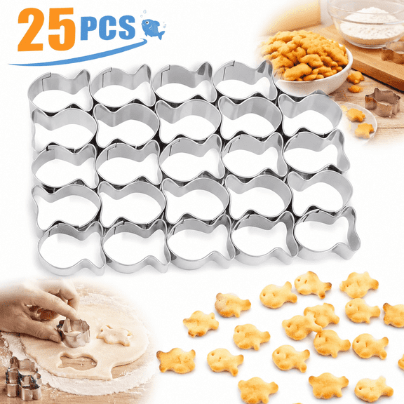 Ustris  25PCS Cracker Cutter for Gold Fish,Stainless Steels Small Cookie Cutters,Cavity Fish Cookie Cutter,Mini Gold Molds for Crackers,Non-stick Dough