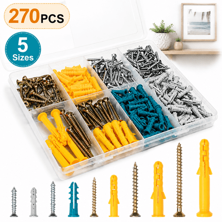 Genreen 270PCS Drywall Anchors and Screws Assortment Kit , 135 Plastic Dry Wall Expansion Anchors and 135 Philips Flat Head Wood Screws, 5 Sizes Wall Hanging Kit for Art Decor, Replaces Picture Nails price history and forecast - Genreen 007