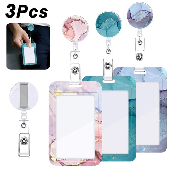Genreen 3 Pack Heavy Duty Badge Holder with Retractable Reel,ID Name Tag Worker Badge Carabiner Clip Card Protector Cover Case
