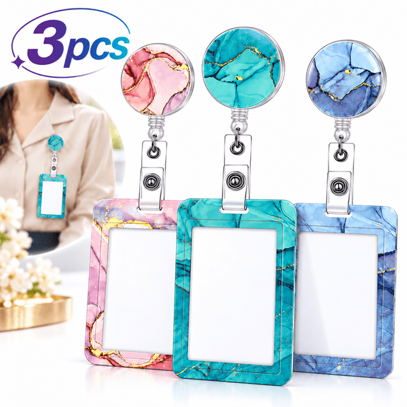 3 Pack Clear ID Badge Holder with Retractable Reel, Vertical Badge Holder with Retractable Badge Clip, Heavy Duty ID Name Tag Card Protector for Work, Teacher, Nurse, Bus Pass