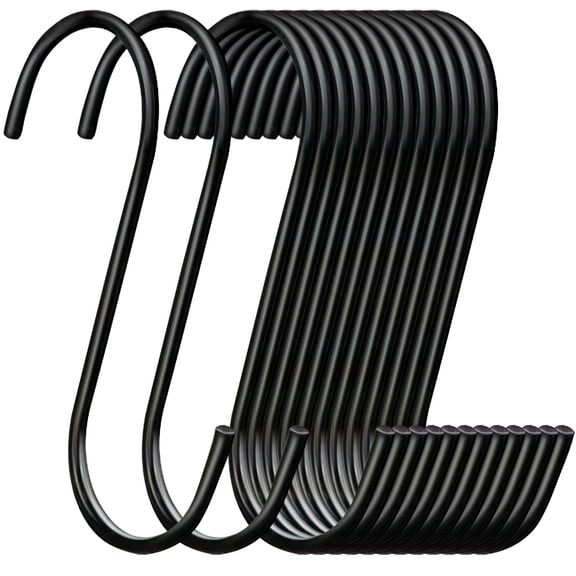 Genreen 30 Pack Black S Hooks, 3.7" Heavy Duty Steel S-Shaped Hangers for Kitchen Pots, Pans, Closet Jeans, Plants, & Towels - Fits Rods Under 1 Inch
