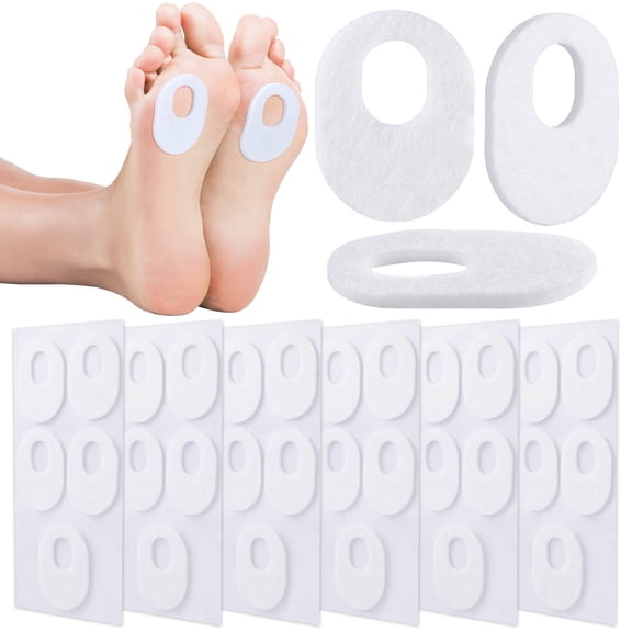 Genreen 30Pcs Callus Pads Soft Felt Callus Oval Shape Corn Pads for Bottom of Foot Adhesive Foot Corn Cushion for Men and Women Feet Toes Heel Pain Relief, White