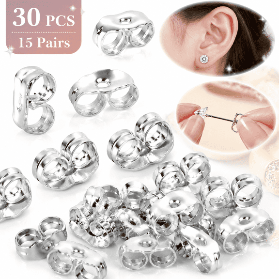 Ustris 30pcs/15 Pairs Earring Backs,925 Silver Secure Fit Earring Backs Replacements,Earring Making Kit, Earring Backs Replacements