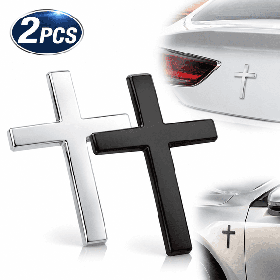 Ustris 3D Cross Stickers,Car Accessories Decals for Vehicles,Self Adhesive Cross Metal Car Emblem,2.5"1.8" Cross Jesus Automotive Decal,Suitable for Trunk Tailgate Side Decoration (Black&Silver)