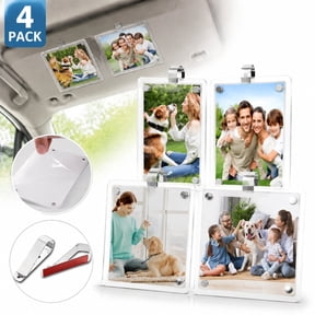 Genreen 4 Pack Car Sun Visor Photo Holder, Acrylic Magnetic Personalized Photo Holder car Picture Frame, Personalized Car Accessories That Can Be Used to Add Personal Photos