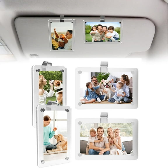 Genreen 4 Pack Car Sun Visor Photo Holder, Acrylic Magnetic Personalized Photo Holder car Picture Frame, Personalized Car Accessories That Can Be Used to Add Personal Photos