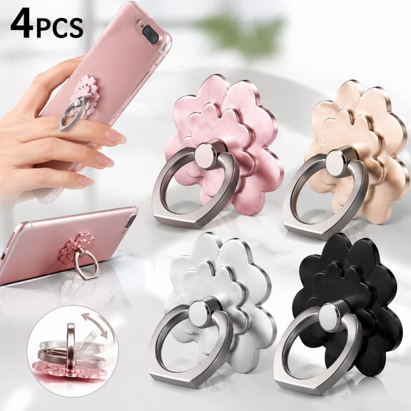 Genreen 4-Pack Cell Phone Ring Holder Stand, 360 Rotation Metal Finger Grip, Adjustable Kickstand for All Cases, Floral Design