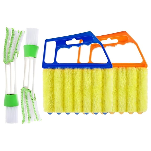 Genreen 4-Pack Window Blind Cleaner Duster Tool 7-Finger Handheld Venetian Brush & Air Vent Detailer Washable Microfiber Slat Cleaner for Wood Blinds, AC Vents, Fans, and Car Interiors