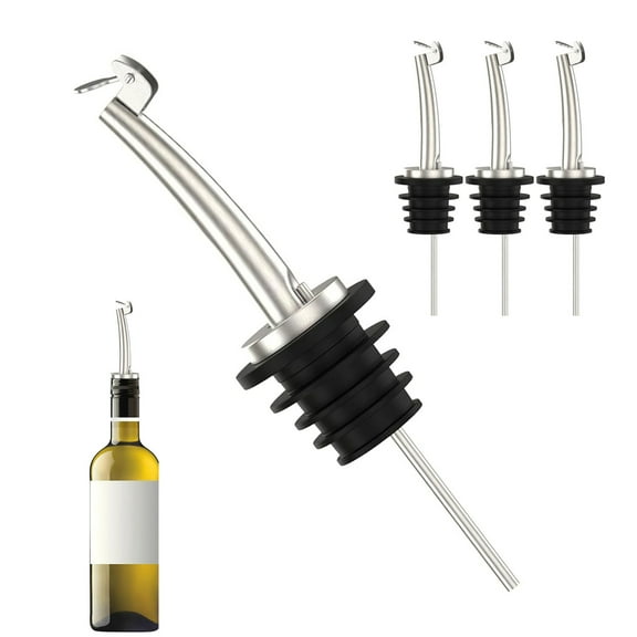 Genreen 4 Pcs Oil Spout Liquor Bottle Pourer Spouts Stainless Steel Speed Pour Spouts Olive Oil Dispenser Spout for About 3/4" Bottle Mouth, with Flip Top