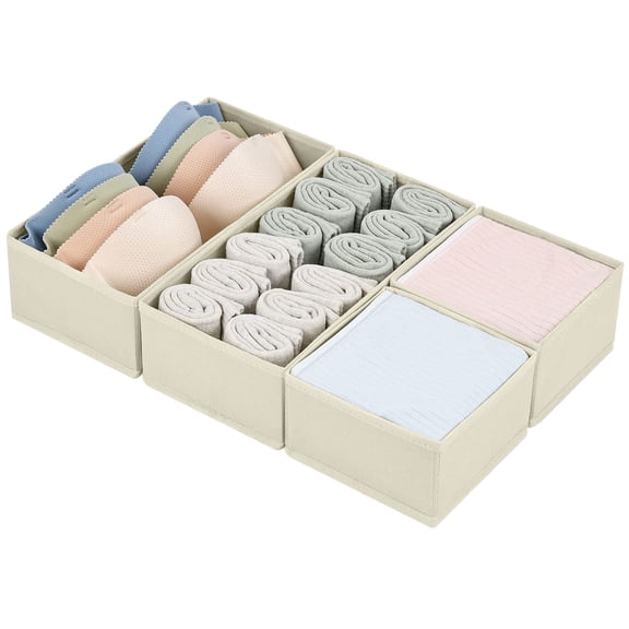 Genreen 4-Piece Fabric Drawer Organizer Set Foldable Dresser Divider Bins for Socks, Underwear, Ties, & Jewelry Beige Storage Boxes for Bedroom, Closet, & Office Organization