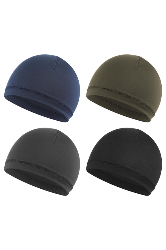 4Pcs Mens Skull Caps Soft Skull Beanie Lightweight Skull Hat Stretchy Hair Sleeping Cap Breathable Helmet Liner