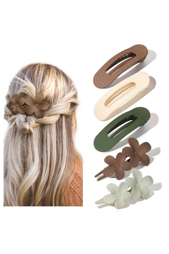 5 Pcs Flat Hair Clips - Stylish Lay Flat Claw Clips for All Hair Types,Multi-Styles Matte Non-slip Hair Clips for Women Wedding Prom Party Hair Decorations