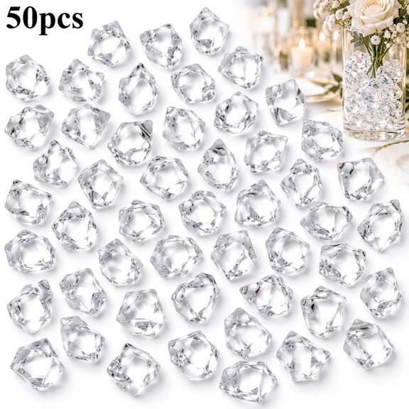 Ustris 50 Pcs Reusable Fake Ice Cubes for Rock Crystals Treasure Gems for Table Scatters, Vase Fillers, Wedding Photography Props Vase Fillers