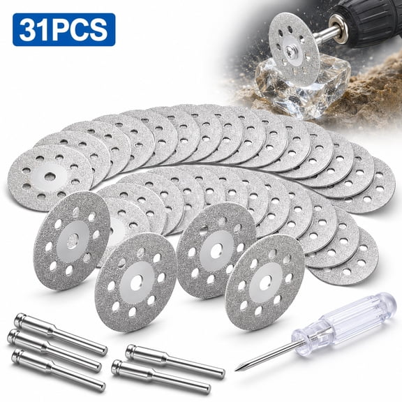 Genreen 545 Diamond Cutting Wheel (22mm) 25pcs with 402 Mandrel (3mm) 5pcs and Screwdriver for Rotary Tool