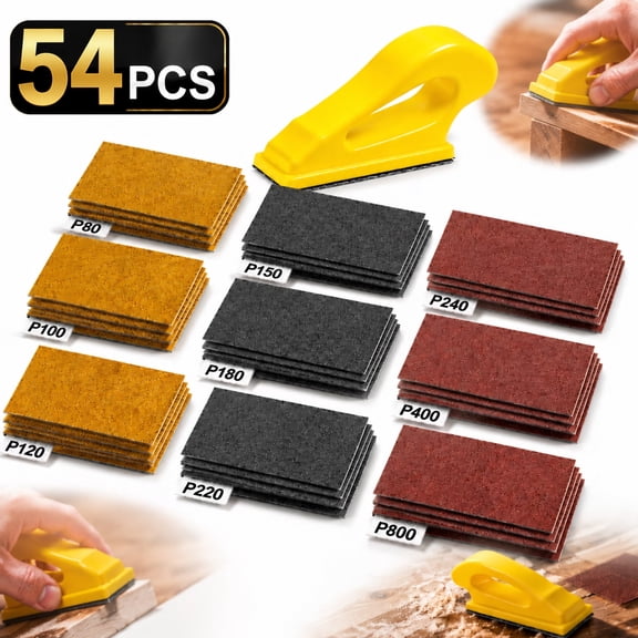 Genreen 54 PCS Premium Micro Sander, Detail & Mini Sander Block – Precision Small Hand Sanding Tool, 80–800 Grit Sandpaper Kit, 3-in-1 Set for Wood, Crafts, Furniture, Tight Spaces & DIY Projects