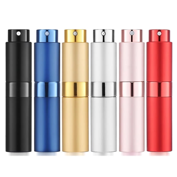 Genreen 6 Pack Refillable Travel Perfume Bottles,8ml Empty Atomizer with Twist-Up Sprayer, Leakproof Glass Vial in Aluminum Case for Cologne, Fragrance, Aftershave
