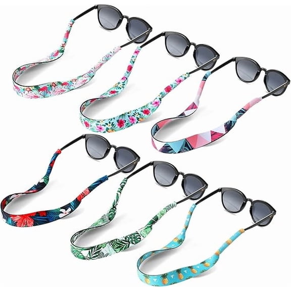 Genreen 6 Pieces Floating Sunglasses Strap Hawaiian Float Neoprene Eyewear Retainer Summer Glasses Strap Sport Glasses Holder for Men Women