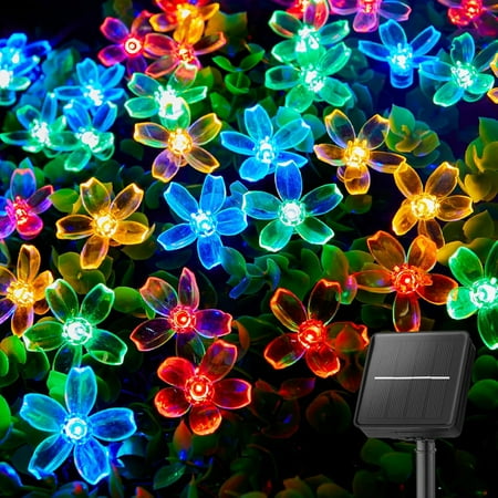 Genreen 60 LED Flower Solar String Lights ?26ft string ?Outdoor Waterproof Fairy Lights for Garden Yard Fence Patio Christmas Tree Wedding Party Decor, Multicolor