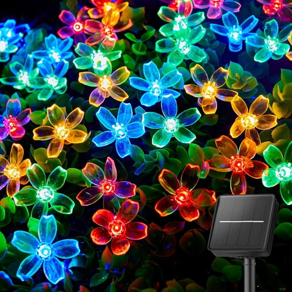 Genreen 60 LED Flower Solar String Lights 26ft string Outdoor Waterproof Fairy Lights for Garden Yard Fence Patio Christmas Tree Wedding Party Decor, Multicolor