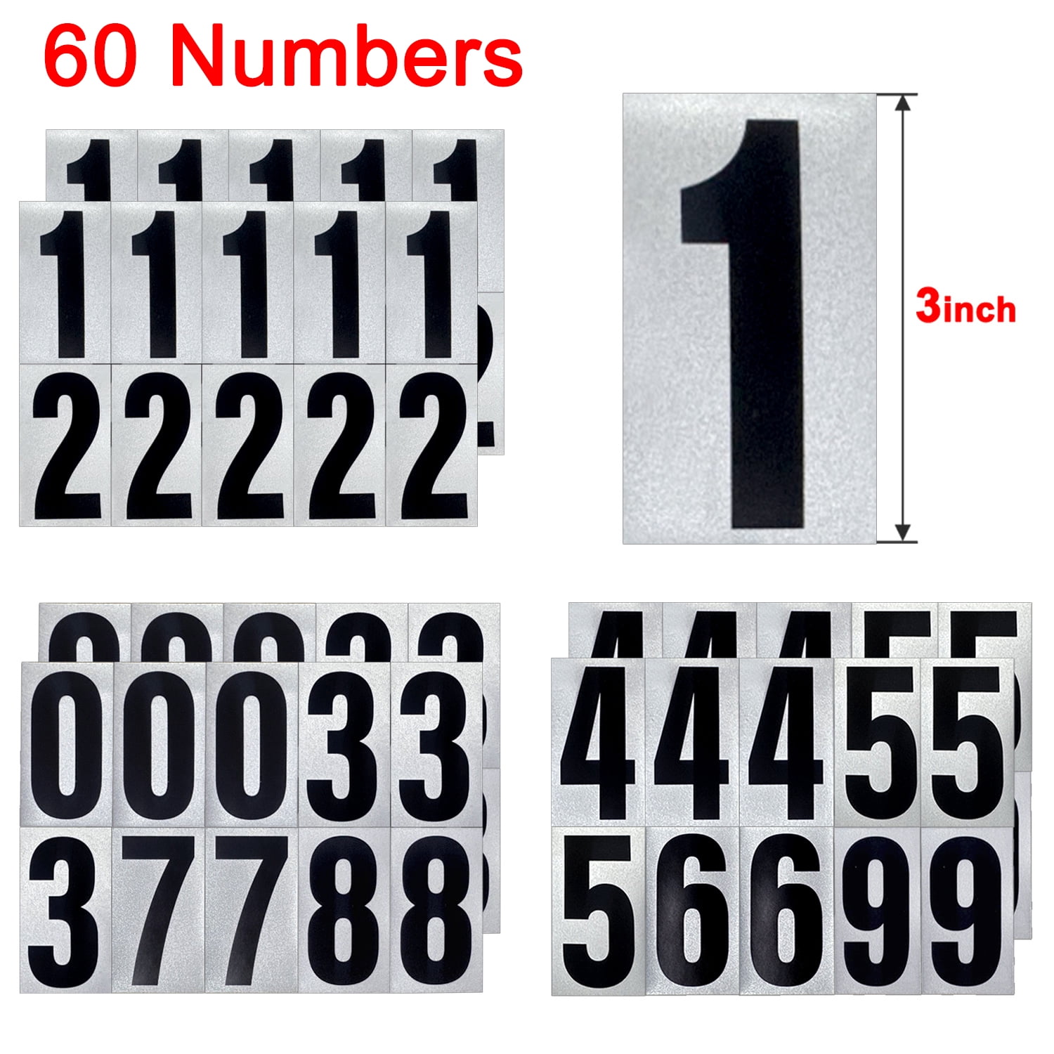 60 Number Lettering Genreen 60 Numbers, Reflective Adhesive Mailbox Number Pack, 3 ...