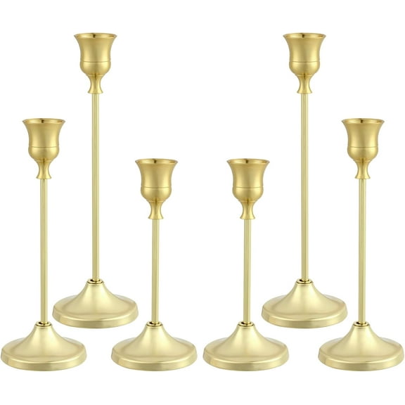 Genreen 6PCS Candlestick Holders , Metal Taper Candle Holder, Gold Candle Holders for Pillar Candles, Candle Holder for Halloween Decorations