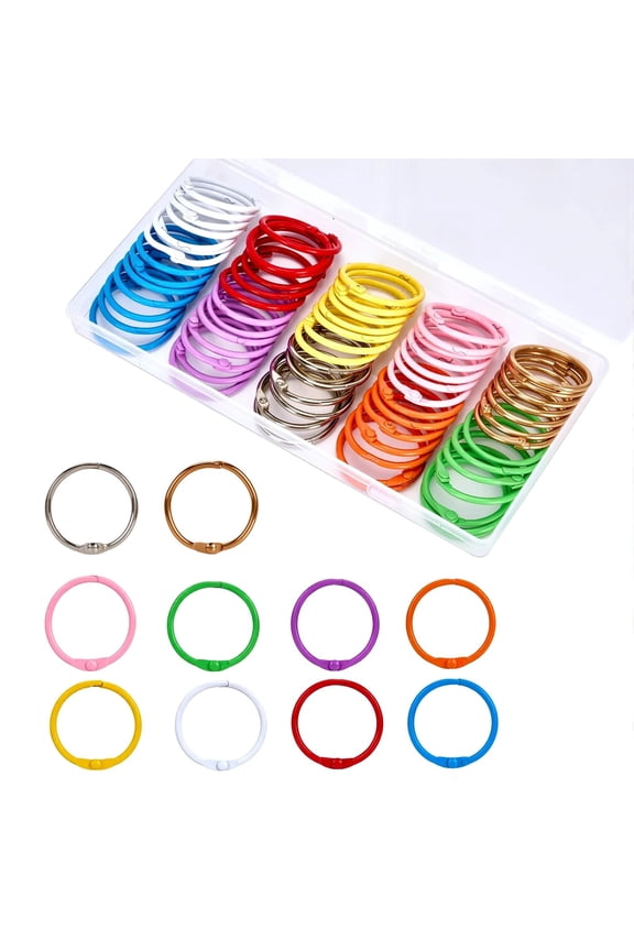 70Pcs Binder Rings, 1 1/5 Inch Metallic Loose Leaf Binder Ring, Binding Rings for Index Cards, Colorful Book Keychain Key Rings for Paper Notebook Office School Home, 10 Colors
