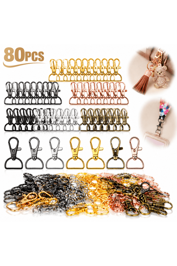 80Pcs Swivel Clasp Hooks, Key Chain Clip Hooks, D Ring Clip Lanyard Hardware for Keychain Making, Lanyard Making, Purse Hardware, DIY Craft (3/4 Inside Width)