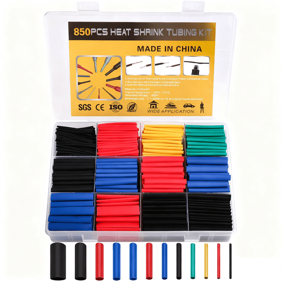 Genreen 850 Pcs Wire Heat Shrink Tubing Kit, Industrial Heat-Shrink Tubing for Wires, 2:1 Marine Grade Heat Shrink Wrap, Premium Large Electrical Waterproof Heat Shrink Tape,12 Sizes 5 Colored Assort