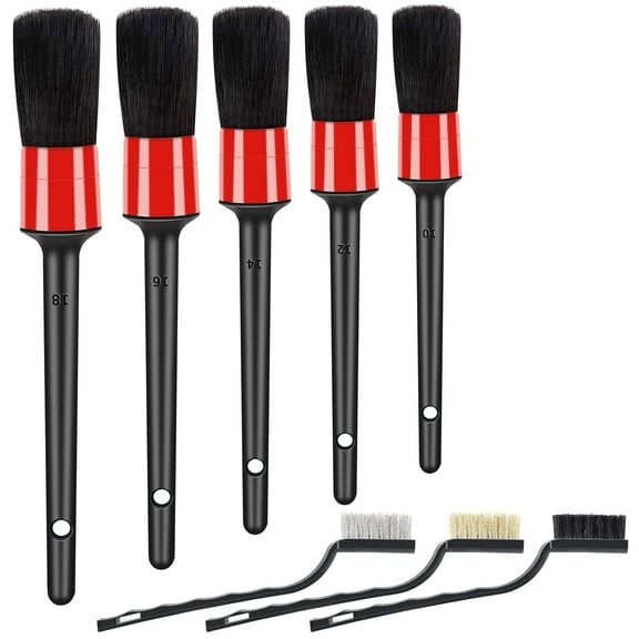 Genreen 8pcs Auto Car Detailing Brush Set Car Interior Cleaning Kit Includes 5 Boar Hair Detail Brush,3 Wire Brush for Cleaning Car Interior Exterior, Dashboard Engines Leather Wheel