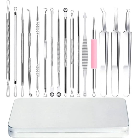 Genreen Blackhead Remover Tools, 16 PCS Pimple Popper Tool Kit, Acne Blackhead Tools for Blemish, 410 Premium Professional Stainless Acne Pimple Extractor Tool