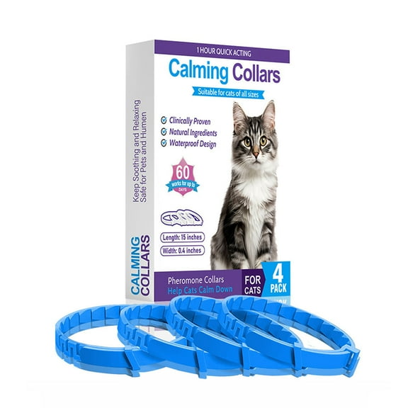 Genreen Calming Collar for Cats 4 Pack - Adjustable Pheromone Collar Helps Calm Cats for 60 Days, Anxiety Relief (Blue)