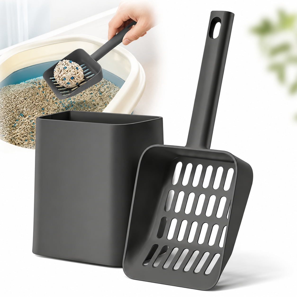 Genreen Cat Pooper Scooper, 2 in 1 Cat Litter Scoop with Holder Stand Cat Stuff Cat Scooper for Litter Box