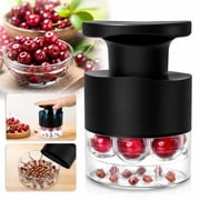 Genreen Cherry Pitter, Quick Release Multi Cherries Pitter 7-in-1, Push Button Cherry Core Pitter Tool with Splatter Protector, Pit Seed Remover for Making Jam Cherry Dishes Black-7-Hole