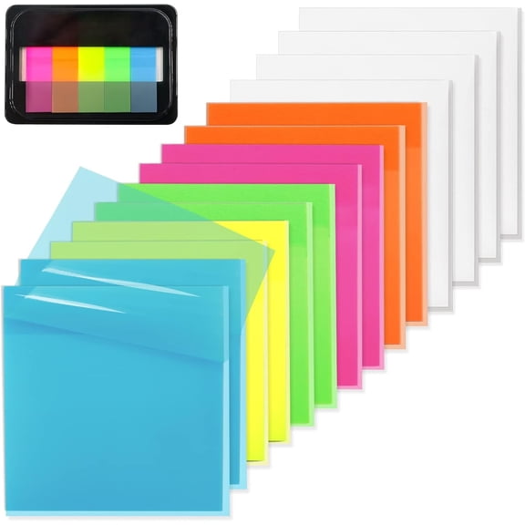 Genreen Clear Sticky Notes - 700 Sheets Transparent Post Notes (6 Colors) - Waterproof Translucent Note Taking Supplies for Books & Computers