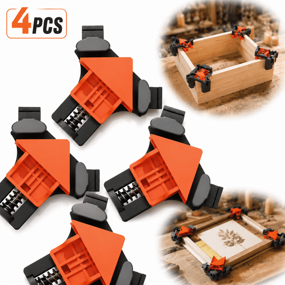 Genreen Corner Clamp for Woodworking, 90 Degree Right Angle Clamp, Wood Clamps, 4Pcs Adjustable Spring Loaded Woodworking Clamp, Gifts for Dad, Birthday Gifts for Men, Photo Framing, Orange