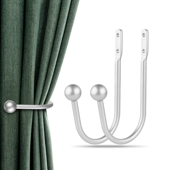 Genreen Curtain Holdbacks, 2pcs Curtains Holder Wall Mounted Drapery Tiebacks Retro Window Hook for Home Decor, Silver