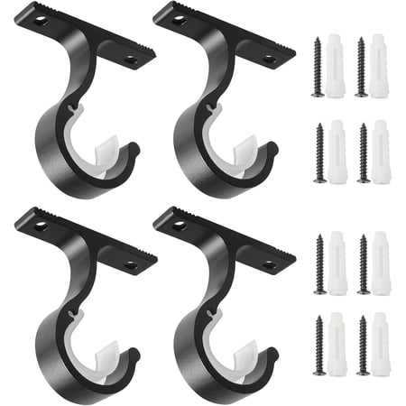 Genreen Curtain Rod Brackets Ceiling Mount and Wall Installation -Curtain Rod Brackets Ceiling Curtain Rod Brackets Rod Holders for 1 Inch Rod, Black Color, (Set of 4,Black)