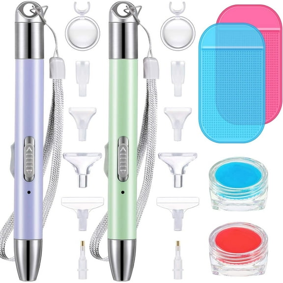 Genreen Diamond Painting Pen with Light Drill Pens Diamond Painting Accessories for DIY Painting Craft Supplies Tools,18Pack(Purple, Green)