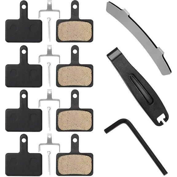 Genreen Disc Brake Pads for Bicycle & eBike - 4 Pairs Semi-Metallic Brake Pads with 3 Professional Installation Tools