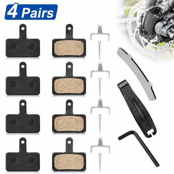 Genreen Disc Brake Pads for Bicycle & eBike - 4 Pairs Semi-Metallic Brake Pads with 3 Professional Installation Tools