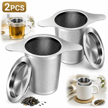 Genreen 2 pack Tea Infuser for Loose Tea,Large Capacity Loose Leaf Tea Steeper 18/8 Stainless Steel Loose Leaf Tea Infuser Double Handles Loose Tea Steeper Mugs, Cups Tea Steeper for Loose Tea
