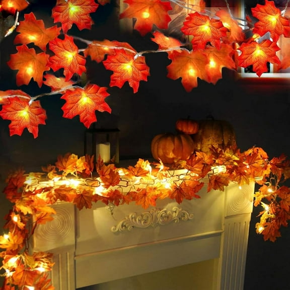 Genreen Fall Porch Decorations Outdoor - 20FT Maple Leaf String Lights with 40 Enlarged Leaves, Battery Operated Waterproof Fall Garland for Home & Porch